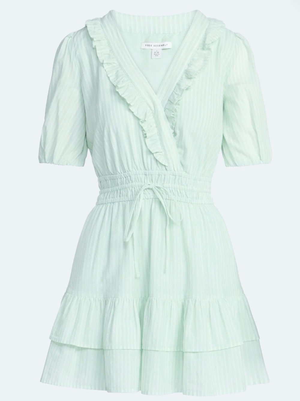 Sage Ruffle-Trim Wrap Mini Dress with Smocked Waist